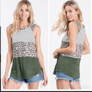 7th Ray Stripe Camo Colorblock Strappy Tank Top